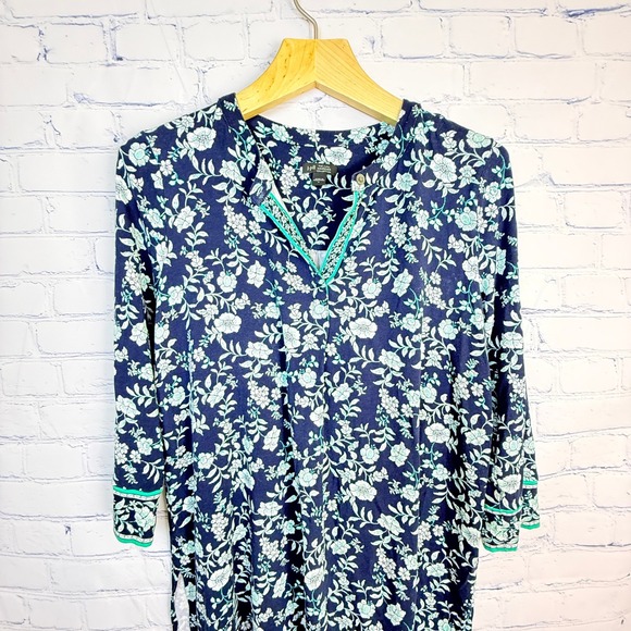 J. Jill Tops - J. Jill Wearever Navy Teal Floral Viscose Stretch Tunic Top Womens Small